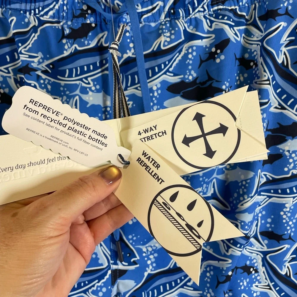 Vineyard Vines Chappy Swim Trunks 3XB Blue Fishing Print 7” NWT